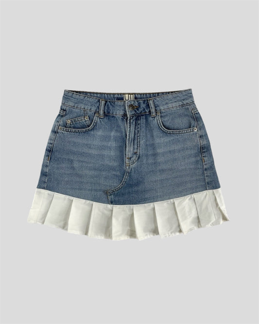 PLEATED DENIM MINI SKIRT