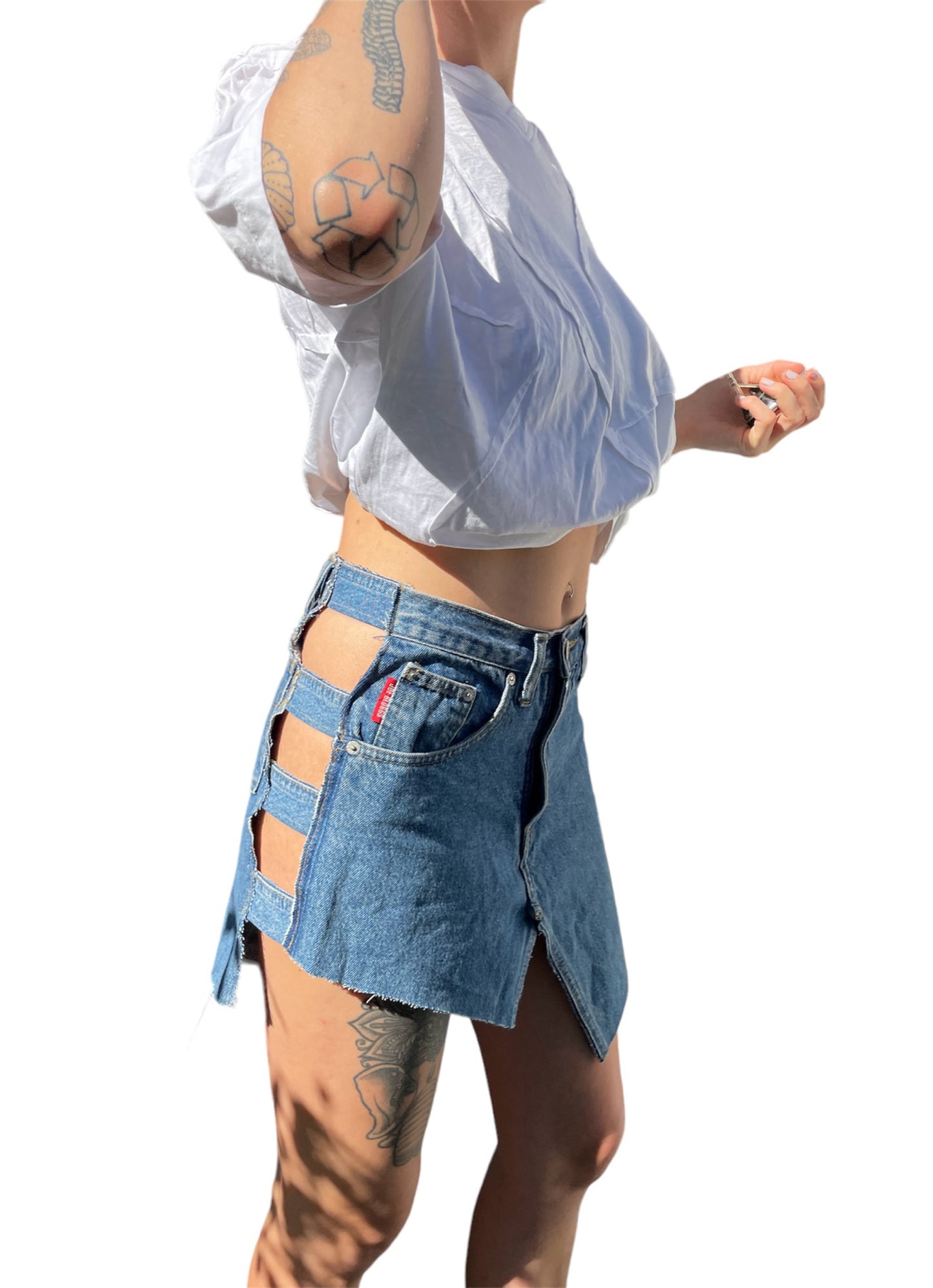 ASYMMETRICAL DENIM MINI SKIRT